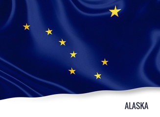 Flag of U.S. state Alaska waving on an isolated white background.