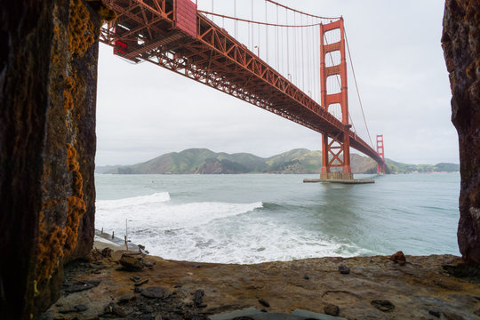 Old Civil War era seacoast fort under the Golden Gate Bridge in San Francisco