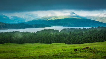 Fototapeta na wymiar Cold and foggy morning at mountains of Glencoe in Scotland