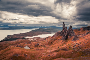 Dramatic clouds over Old Man of Storr, Scotland