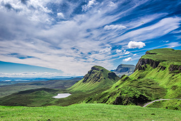 Fototapeta premium Beautiful view from Quiraing to valley in Scotland, United Kingdom