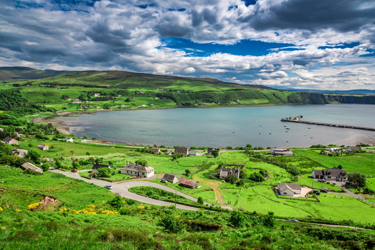 View from top on Uig town, Skye Island in Scotland