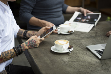 Fototapeta na wymiar Woman Use Tablet Coffee Cafe