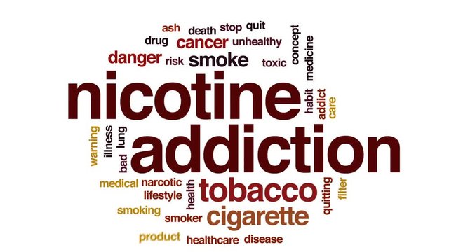 Nicotine addiction animated word cloud, text design animation.