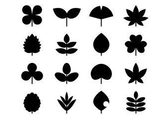 葉っぱのシルエットイラスト: アイコンセット（黒）