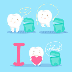 cartoon tooth with floss