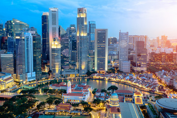 Fototapeta na wymiar Business district modern building at dusk, Singapore city skyline