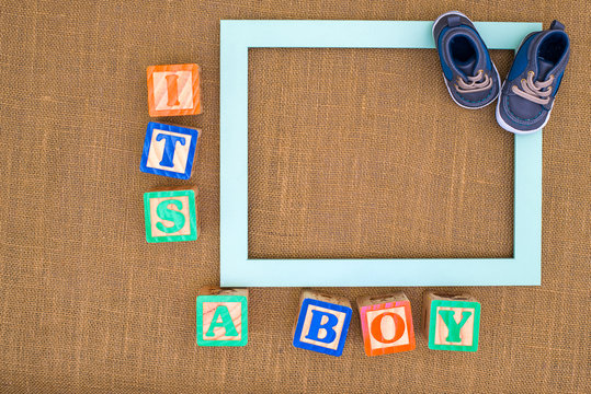 Its A Boy photo frame with baby shoes