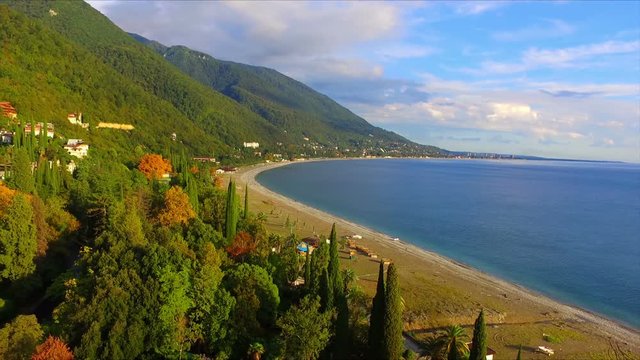 Aerial flight over the Black Sea shore