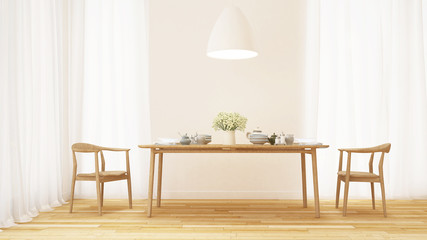 Dining room and kitchen set in clean room  - 3D Rendering