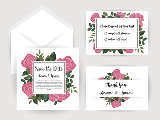 wedding invitation flower and pineapple card Templates,Set of invitations with floral background.