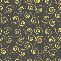 Swirls modern seamless pattern. Golden circles on dark background. Geometric abstract texture. Vector illustration