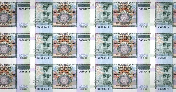 Banknotes of one thousand burundian francs of Burundi, cash money, loop