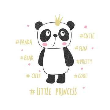 Little panda princess. Nursery vector illustration