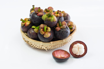 Mangosteen in the basket (Thai fruit) on white background