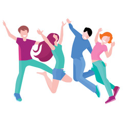 Fototapeta na wymiar Happy group of people jumping on a white background. The concept of friendship, healthy lifestyle, success, flat style illustration