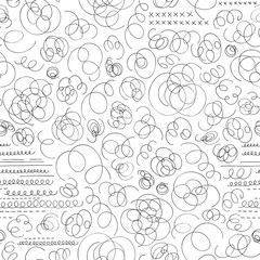 Hand drawn abstract seamless pattern in memphis style. Vector swirls background.