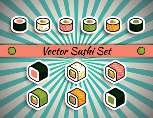 Vector rolls sushi set