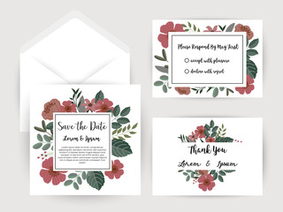 wedding invitation flower and pineapple card Templates,Set of invitations with floral background.