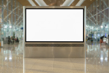 Empty blank billboard pop muck up at airport ,train station.advertising public commercial,ready for...