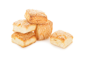 Sweet cookies in the shape of cubes isolated on white