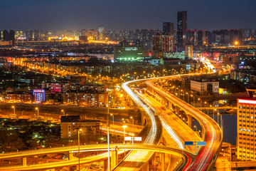 panoramic view of Shanghai overpass,road intersection at night  in China.