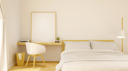 bedroom minimal design and frame picture for artwork - 3d rendering