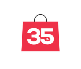 Vector red shopping bag with 35% on it isolated on white background. For spring summer sale campaign.