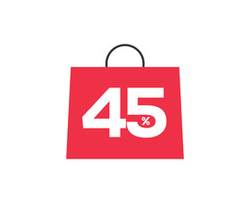 Vector red shopping bag with 45% on it isolated on white background. For spring summer sale campaign.