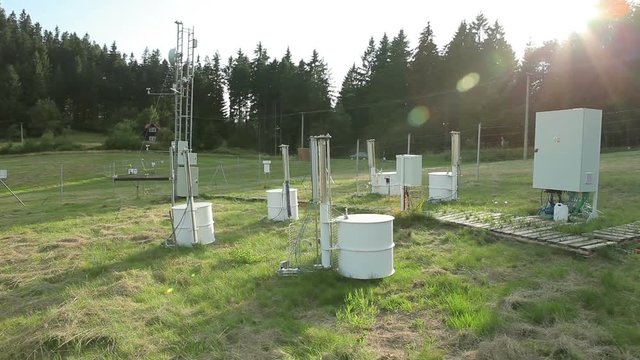 The research station for studying alpine mountains meadows and a weather station, cycle and carbon flux, research, eddy covariance tower science, Europe, EU 