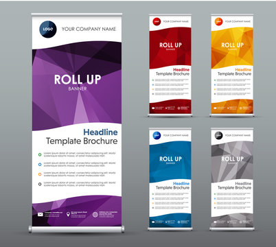 et of vertical roll up banners. Templates, vertical brochures, with colored polygonal elements