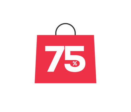 Vector red shopping bag with 75% on it isolated on white background. For spring summer sale campaign.
