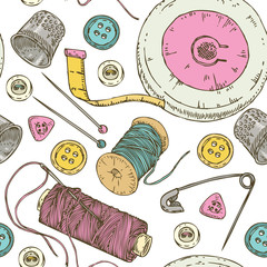 Seamless Pattern. Sewing Supplies and Accessories