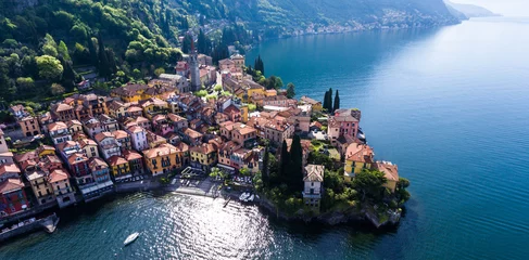 Papier Peint photo Photo aérienne Aerial view - Village of Varenna (Como lake in Italy)