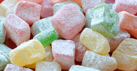 Turkish Delight /Rahat Locum/ locum isolated close up, sweetness, food, dessert, texture, background
