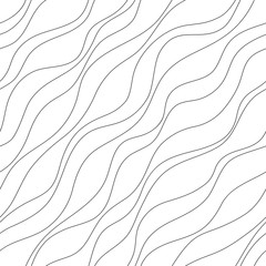Abstract background. Linear diagonal ornament. Seamless wave pattern. Vector texture. Black and white illustration for textile, wallpaper or wrapping paper. Modern fashion print. Minimalistic style.