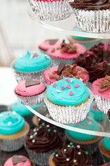 Wedding Cake Cupcake Tower Pink and Blue Icing
