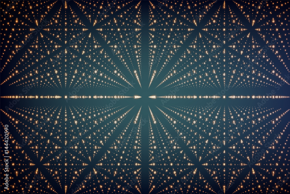 Poster vector infinity data matrix visualization. big data structure with binary numbers lattice. informati