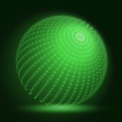 Vector cyber sphere. Green big data sphere with binary numbers strings. Information code structure representation. Cryptographic analysis. Bitcoin blockchain transfer.