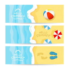Three summer cards with sea and sandy beach