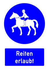 cshas195 CombiSignHealthAndSafety cshas - German / Gebotszeichen: Reiten erlaubt - Reiterweg - Reitweg - Reiter - english / safety - mandatory action sign: horse riding allowed - horse trail - g5203