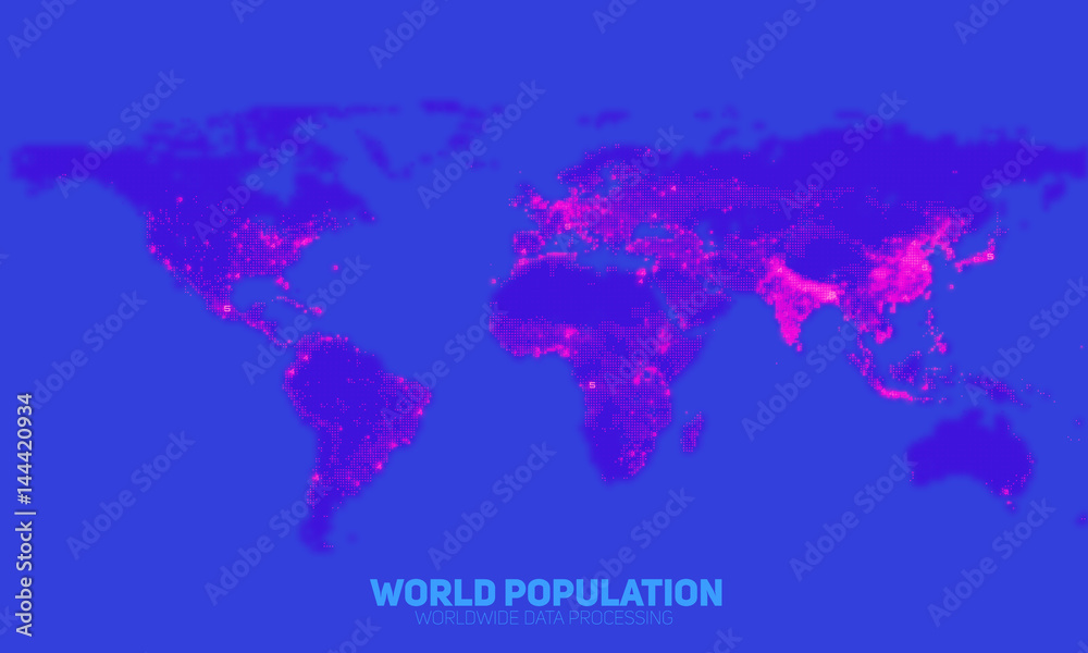 Poster vector abstract world population density map. continents constructed from binary numbers. global inf