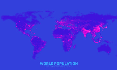 Vector abstract world population density map. Continents constructed from binary numbers. Global information network. Worldwide network. International data. Society density over the globe.