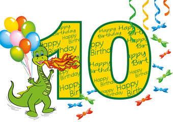 buon compleanno bambino numero 10 con draghetto