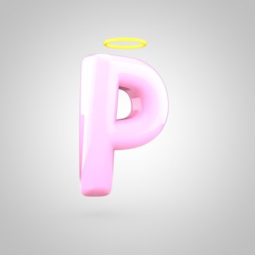 Cute angelic pink letter P uppercase with halo