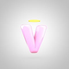 Cute angelic pink letter V lowercase with halo
