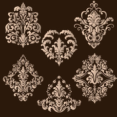 Vector set of damask ornamental elements. Elegant floral abstract elements for design. Perfect for invitations, cards etc.
