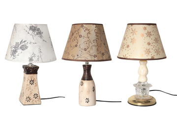 Set of table lamps isolated on white background. Collection of three lamps