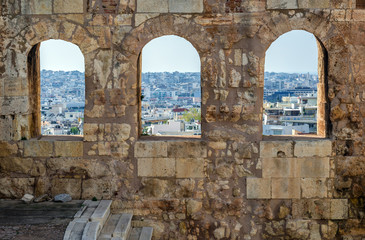 Ruins of ancient theater Herod Atticus Odeon, Acropolis in Athens, Greece