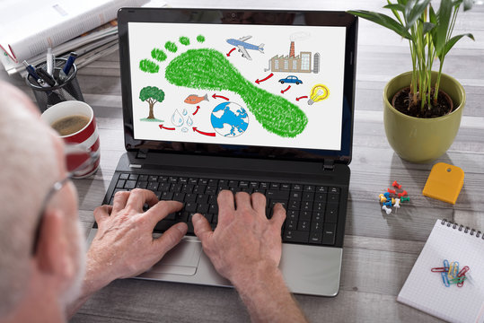 Carbon footprint concept on a laptop screen